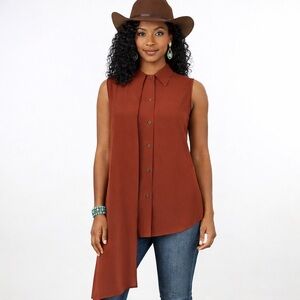 OAK Boutique Brand Silk Button Up Blouse Extended Gun Flap Blouse Oxblood Size S